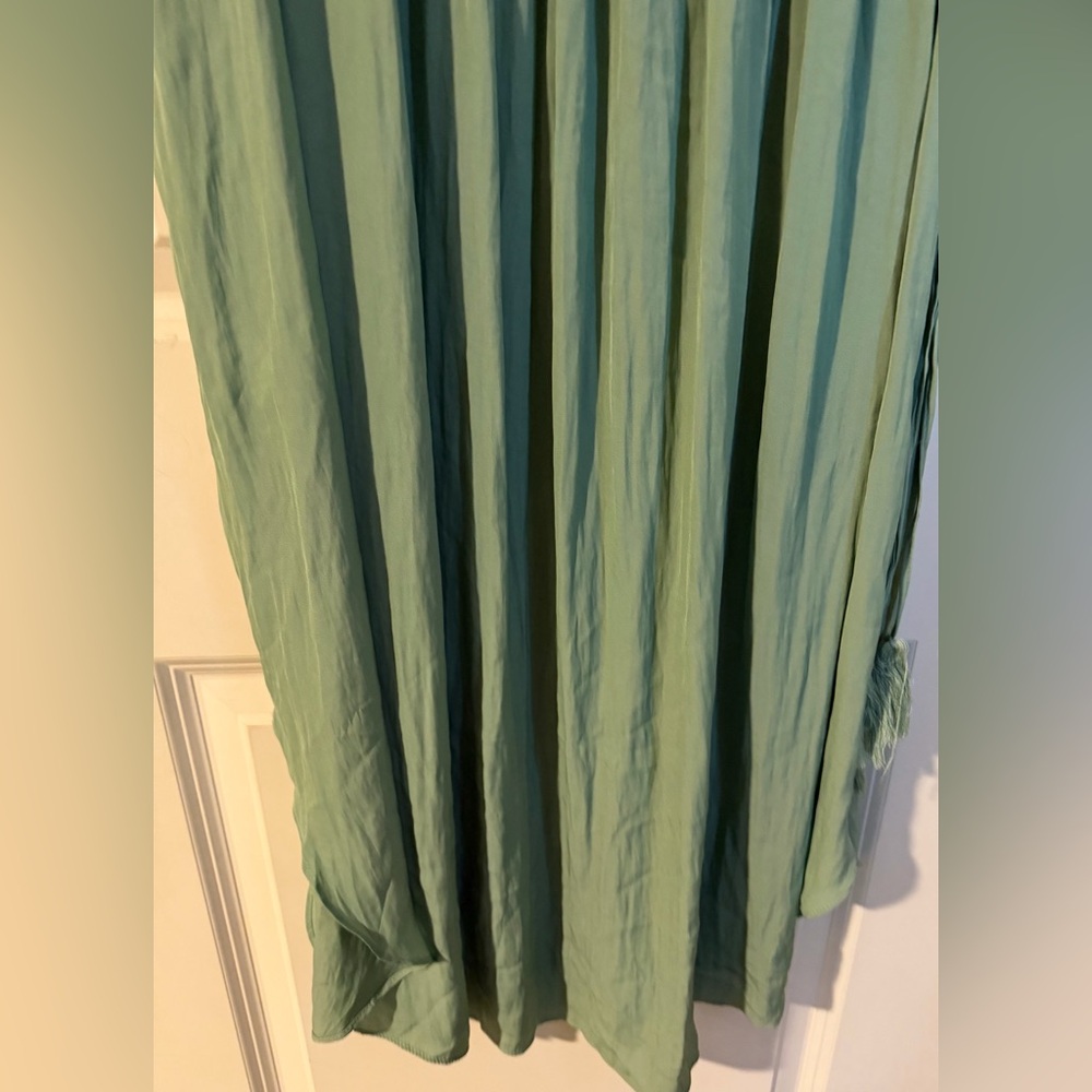 T TAHARI V-Neck Sleeveless Drawstring Waist Midi Dress Green sz 14 aprox boho - Picture 10 of 13